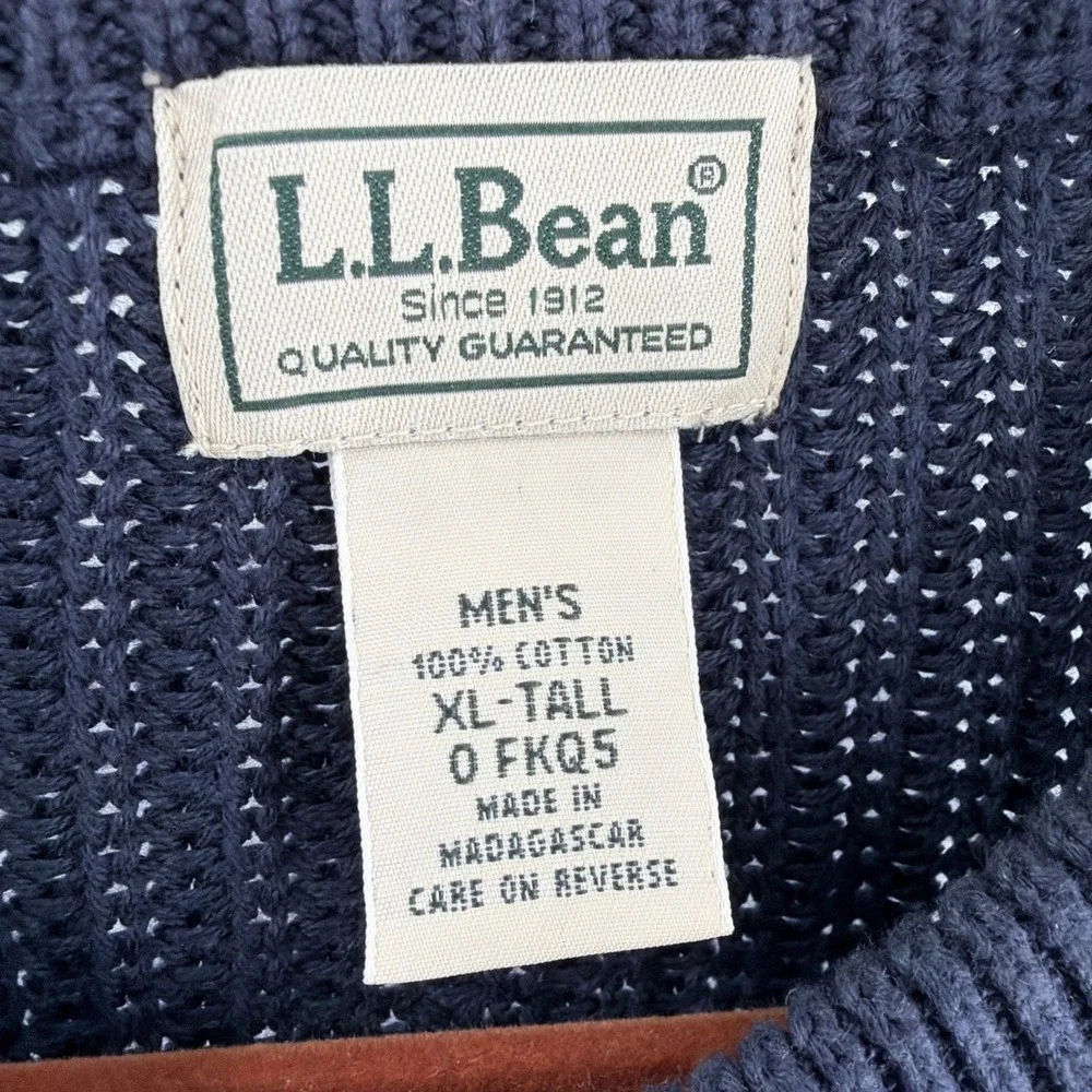 L.L. Bean Ribbed Sweater Men's XL Tall Blue Heavy Knit Cotton Crew Neck Retro
